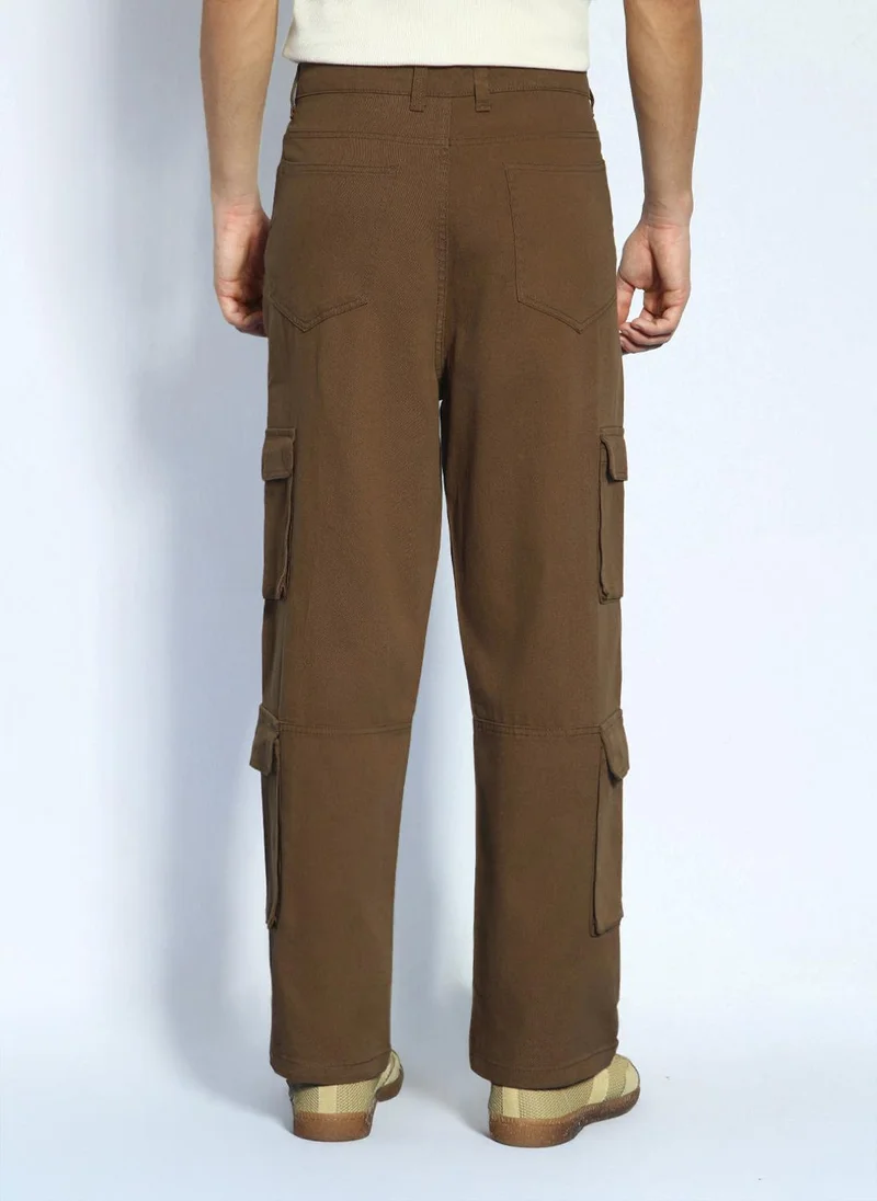 Urbano Fashion  Urbano Fashion Men's Brown Loose Baggy Fit Cargo Chino Pant with 8 Pockets Stretchable for Men | Best Price UAE